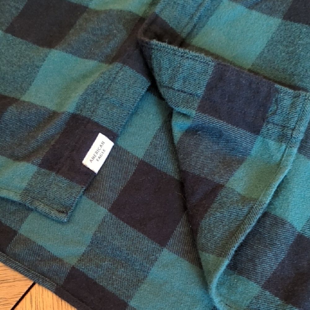 American Eagle Green & Black Plaid Button-Down Shirt XXL Buffalo Check - Picture 6 of 9